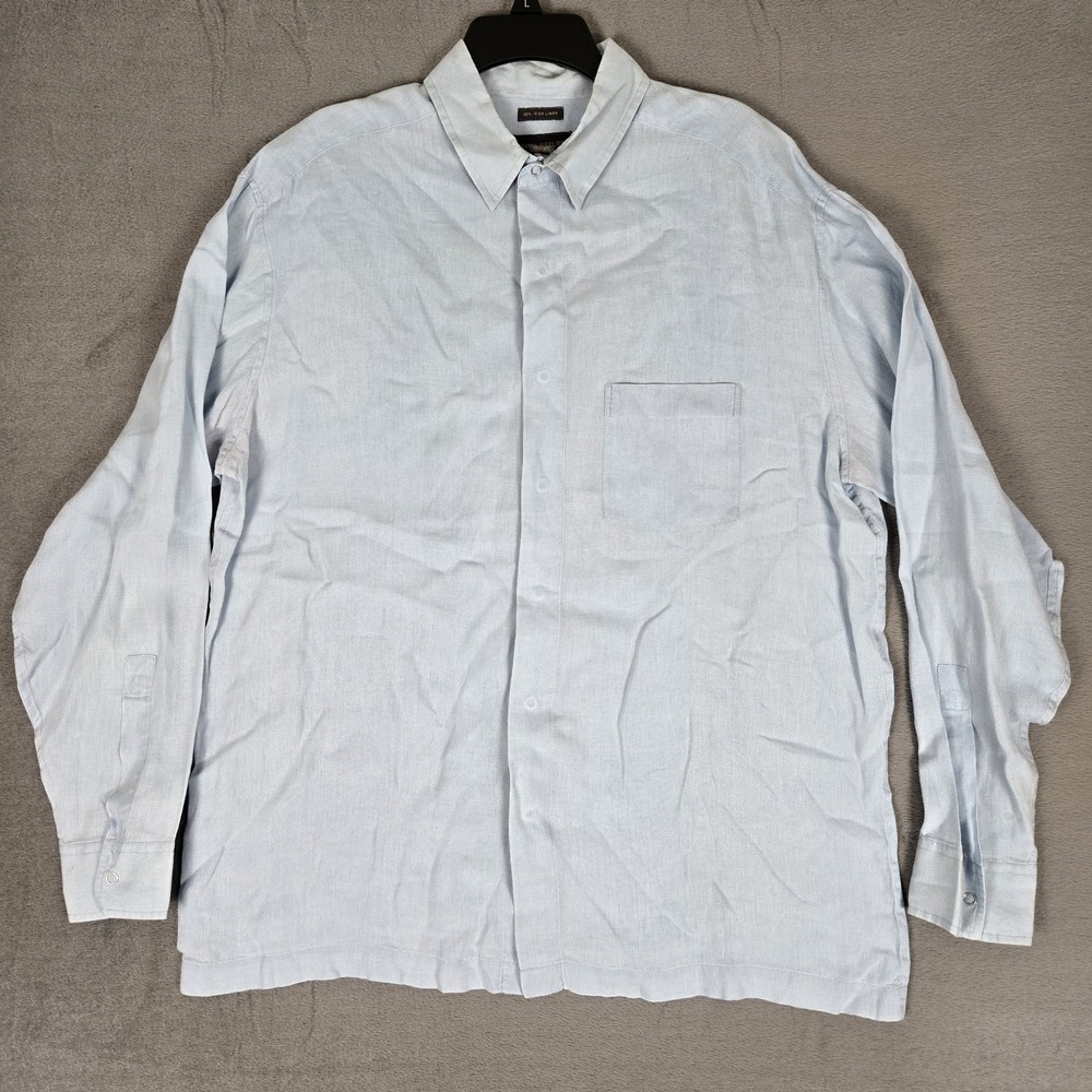 VTG Banana Republic Shirt Mens Large 100% Irish Linen Blue Long Sleeve Snap Up‎